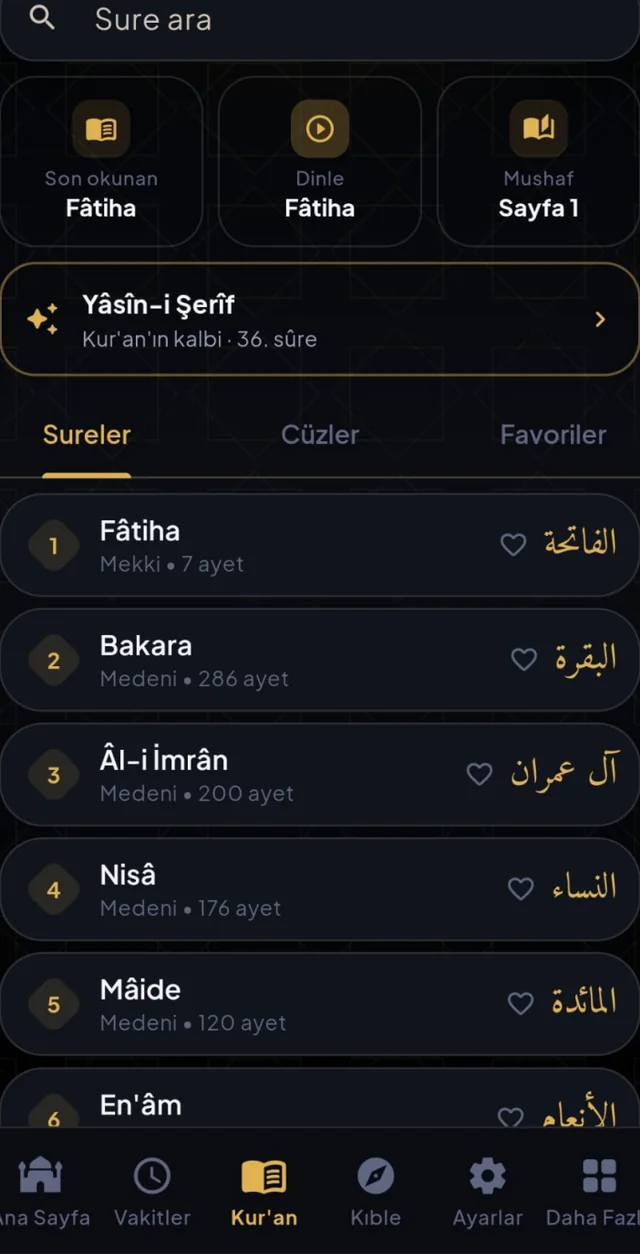 Kur'an-ı Kerim sure listesi