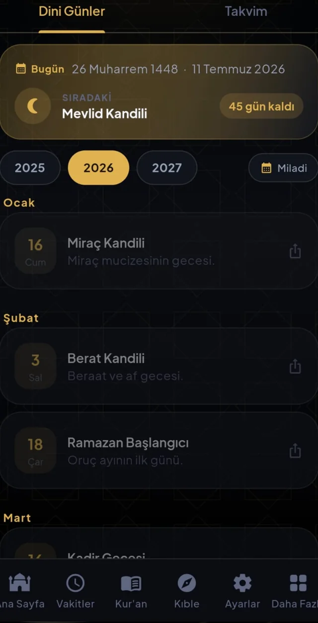Hicri takvim ve dini günler